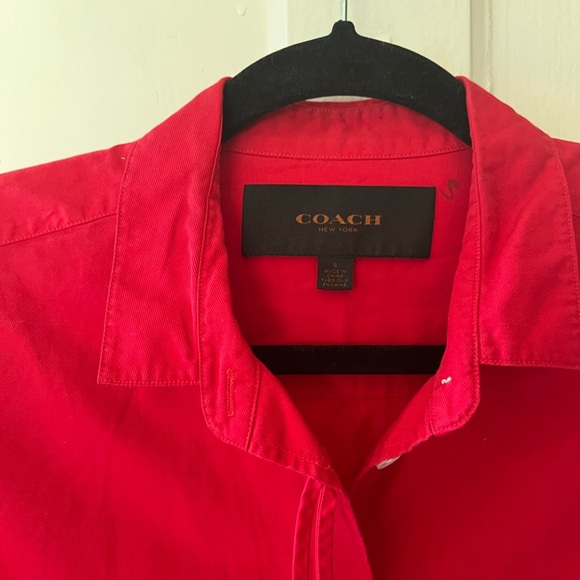 COACH Red collared button up blouse with tie details - Picture 2 of 5